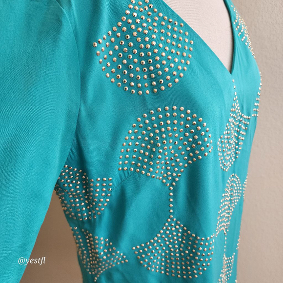 Trina Turk seafoam rhinestones 100% silk dress - Picture 5 of 8